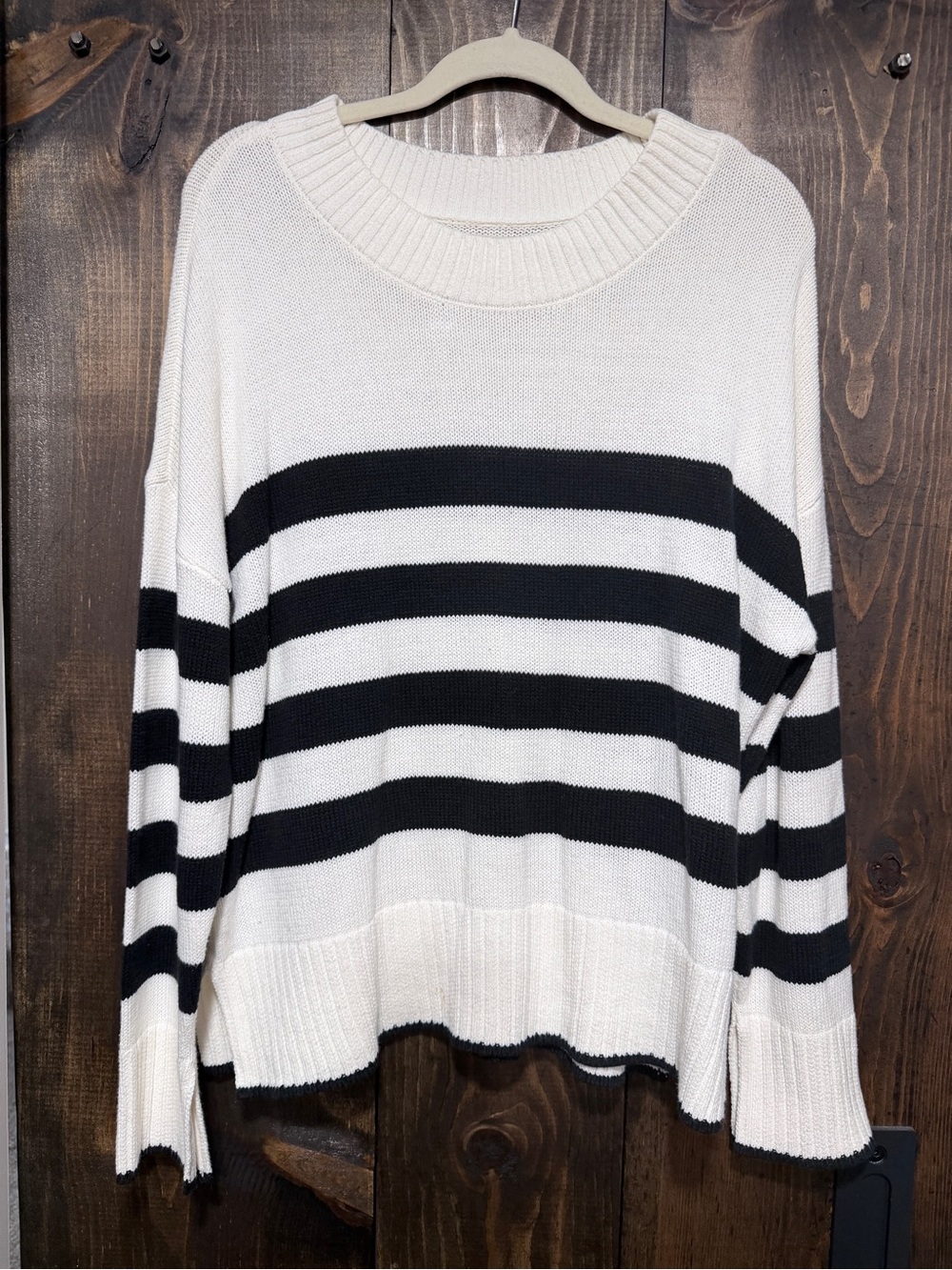 Sonoma Cream and Black Striped Crewneck Sweater
